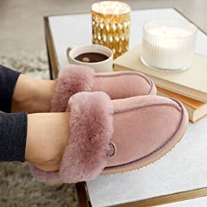 Dearfoams Womens Fireside Sydney Shearling Fur Indoor/Outdoor Scuff With Wide Widths Slipper, Dusty Pink, 9 US