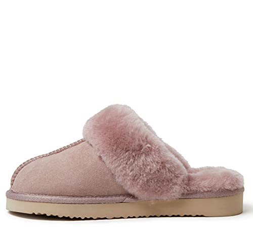 Dearfoams Womens Fireside Sydney Shearling Fur Indoor/Outdoor Scuff With Wide Widths Slipper, Dusty Pink, 9 US