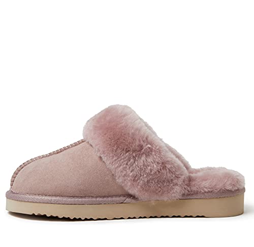 Dearfoams Womens Fireside Sydney Shearling Fur Indoor/Outdoor Scuff With Wide Widths Slipper, Dusty Pink, 9 US