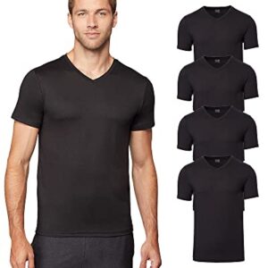 32 DEGREES Mens 4 Pack Cool V-Neck T-Shirt | Anti-Odor | Quick Drying | 4-Way Stretch, Black, X-Large