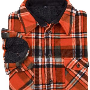 Lisskolo Men's All Sherpa Fleece Lined Plaid Thermal Flannel Shirt Jacket with Pockets Orange L