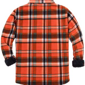 Lisskolo Men's All Sherpa Fleece Lined Plaid Thermal Flannel Shirt Jacket with Pockets Orange L