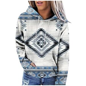 prime amazon membership Women's Western Aztec Ethnic Style Hooded Sweatshirts Casual Folk Pullover Long Sleeve Pocket Hoodies running jacket White M