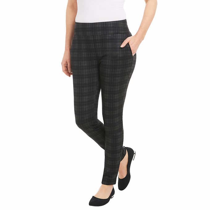 Dalia Women's Pull-On Ponte Pant with Built-in Tummy Control Panel (Black Plaid, XXL)