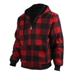 Facitisu Men's Plaid Fleece Jackets Warm Winter Workout Casual Flannel Lined Full Zip Hoodie Plus Size S-5XL