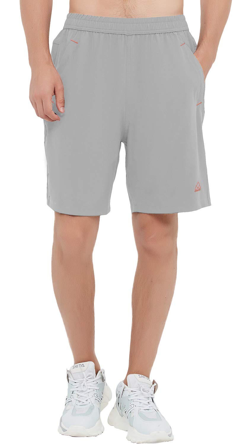 Rdruko Men's Hiking Running Shorts Quick Dry Athletic Performance Shorts Zip Pockets(Light Grey, US L)