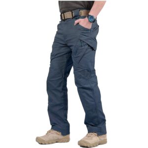 carwornic gear men's hiking tactical pants lightweight cotton outdoor military combat cargo trousers (32w x 30l, navy blue)