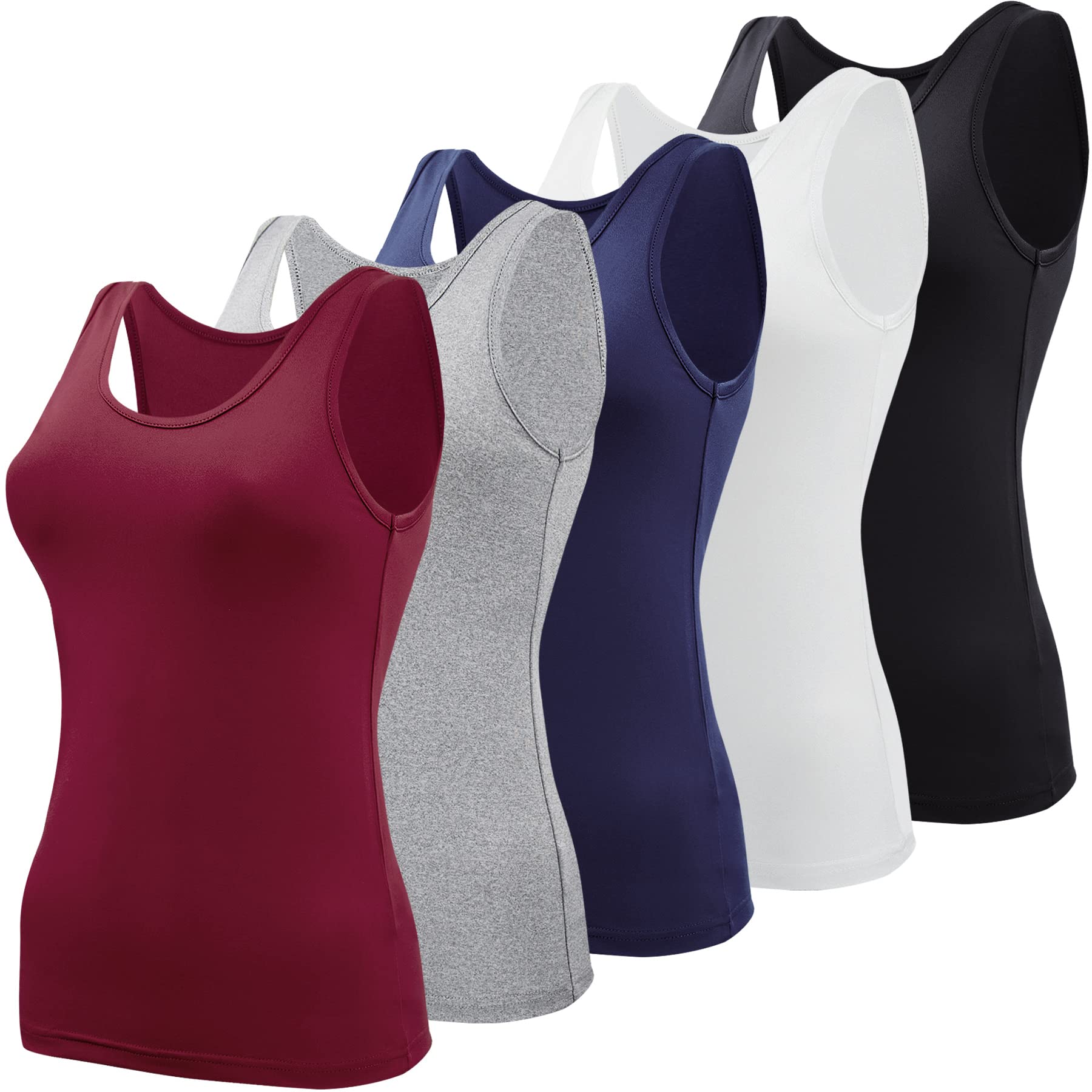 BQTQ 5 Pcs Tank Tops for Women Undershirt Sleeveless Under Shirts Tank Top, S