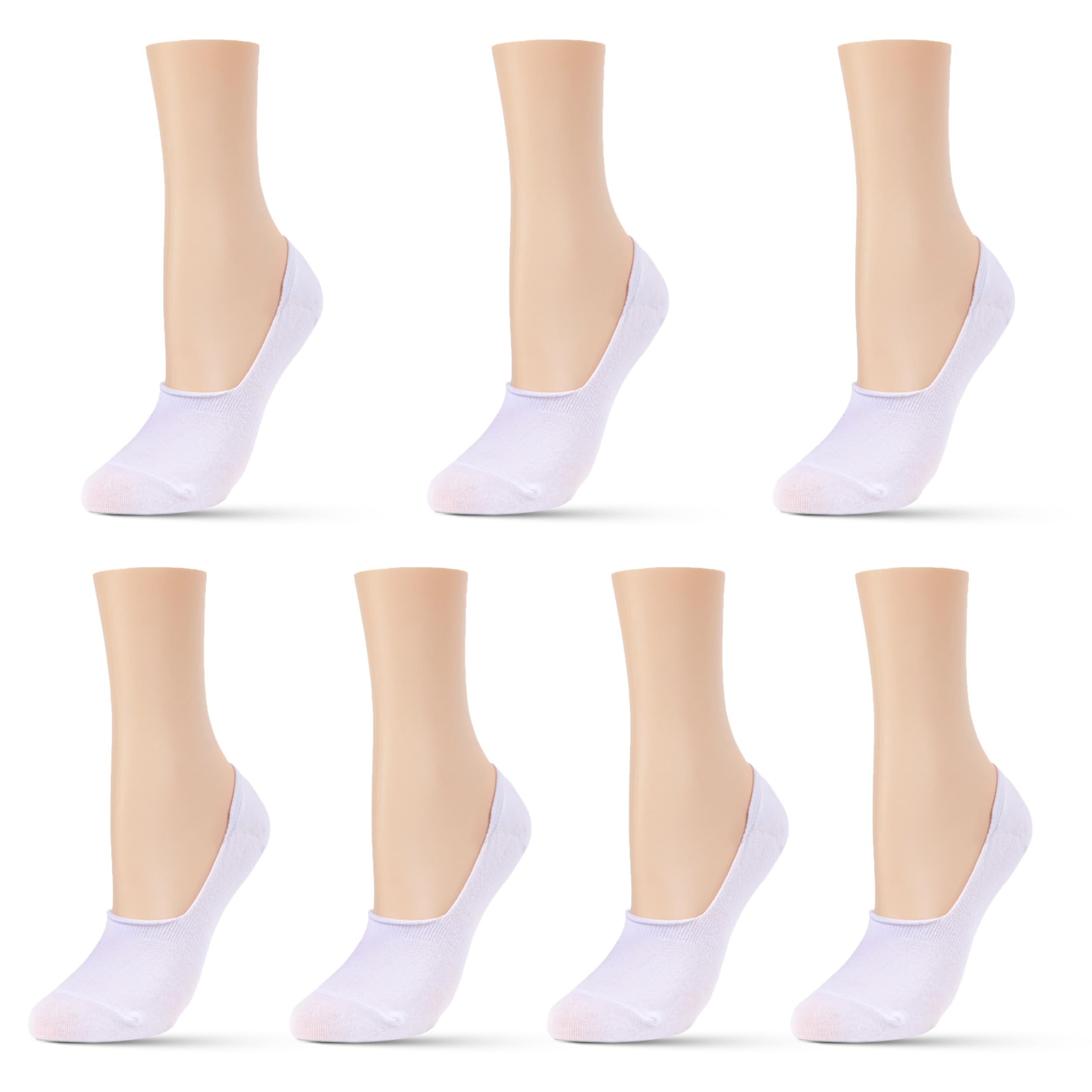 MeMoi Womens No Show Socks 7-Pair Pack - Cotton Blend, High Cut Coverage Sneaker Socks for Women, Womens Non Slip Heel Grip, White, One Size