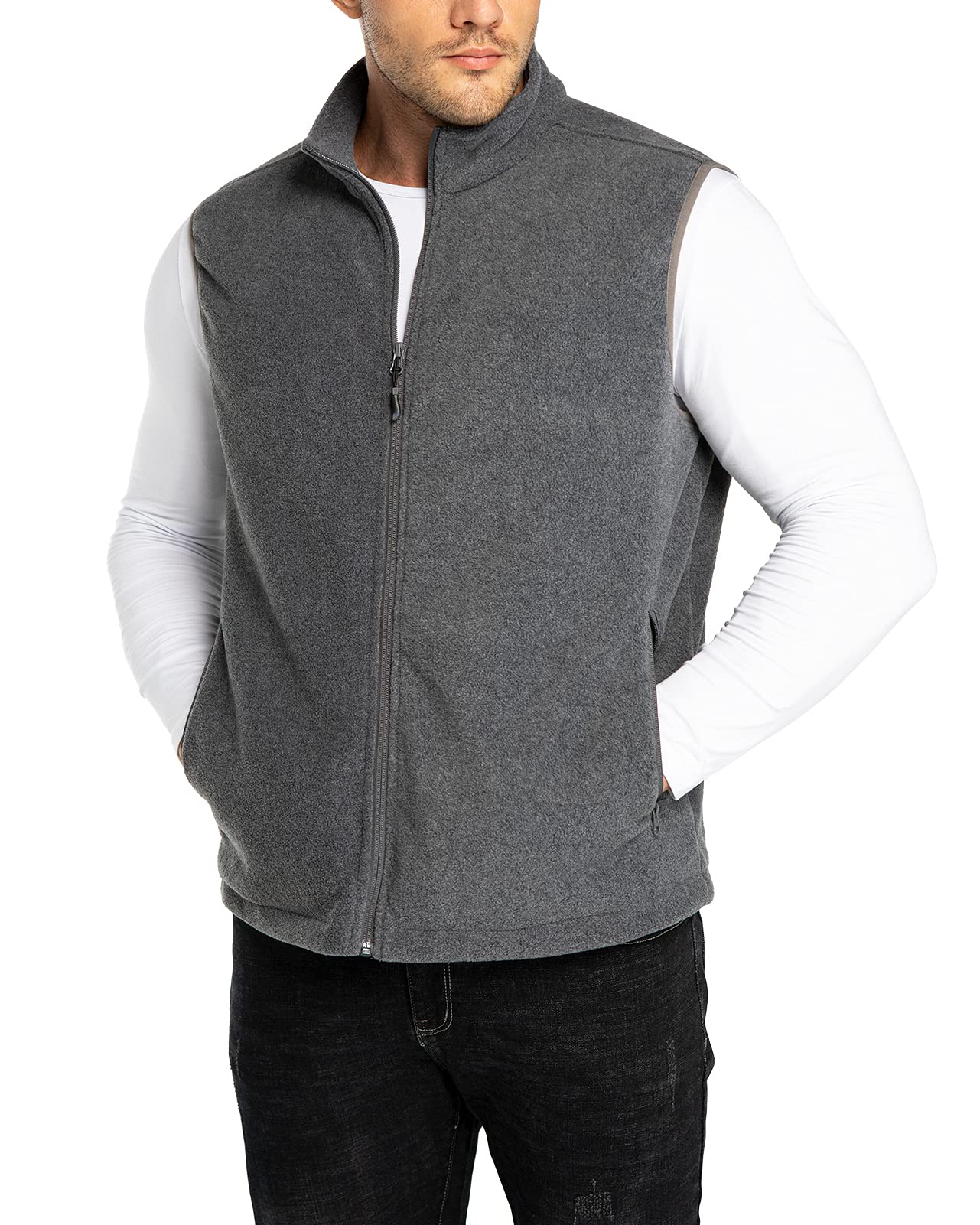 33,000ft Men's Fleece Vest, Lightweight Warm Zip Up Polar Vests Outerwear with Zipper Pockets, Sleeveless Jacket for Winter