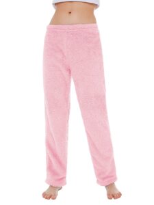 women's plush fuzzy pajama pants warm cozy pj bottoms drawstring lounge pants fleece sweatpants fluffy sleepwear e pink large