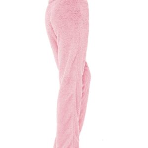 Women's Plush Fuzzy Pajama Pants Warm Cozy Pj Bottoms Drawstring Lounge Pants Fleece Sweatpants Fluffy Sleepwear E Pink Large