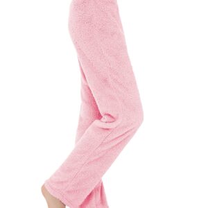 Women's Plush Fuzzy Pajama Pants Warm Cozy Pj Bottoms Drawstring Lounge Pants Fleece Sweatpants Fluffy Sleepwear E Pink Large