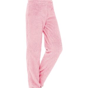 Women's Plush Fuzzy Pajama Pants Warm Cozy Pj Bottoms Drawstring Lounge Pants Fleece Sweatpants Fluffy Sleepwear E Pink Large