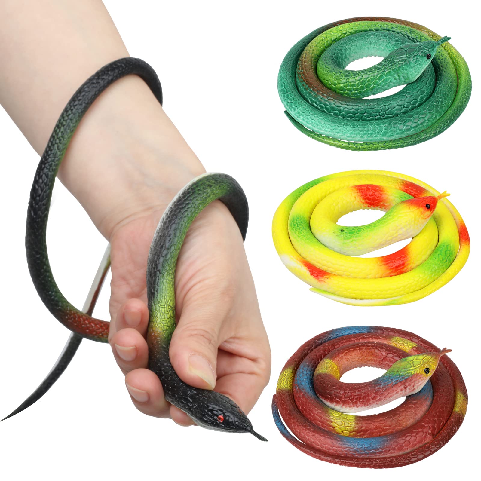 LXS Rubber Snakes to Keep Birds Away - 4 Pieces Realistic Fake Rubber Snake Toys for Garden Props to Scare Birds, Squirrels and Mice