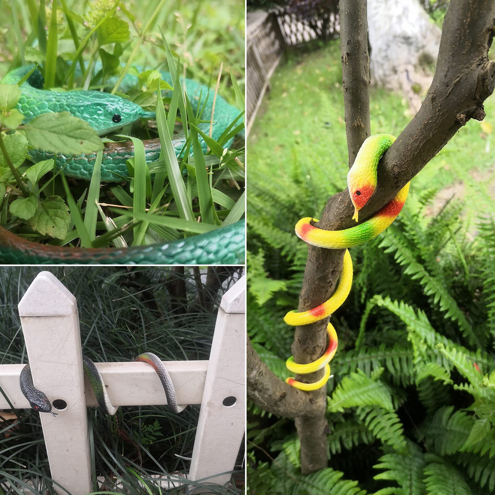 LXS Rubber Snakes to Keep Birds Away - 4 Pieces Realistic Fake Rubber Snake Toys for Garden Props to Scare Birds, Squirrels and Mice