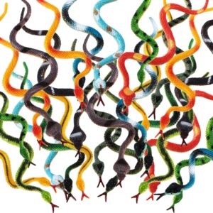 Blulu 24 Pieces Small Plastic Snakes Realistic Rubber Snakes Halloween Snake Toys 4 Inch Assorted Colorful Mini Fake Snake Toys for Garden Prank Prop Scare Birds Halloween Party Favors