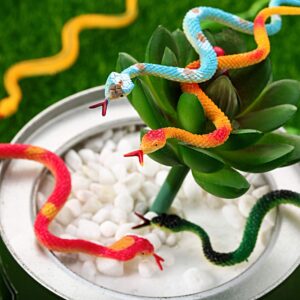 Blulu 24 Pieces Small Plastic Snakes Realistic Rubber Snakes Halloween Snake Toys 4 Inch Assorted Colorful Mini Fake Snake Toys for Garden Prank Prop Scare Birds Halloween Party Favors