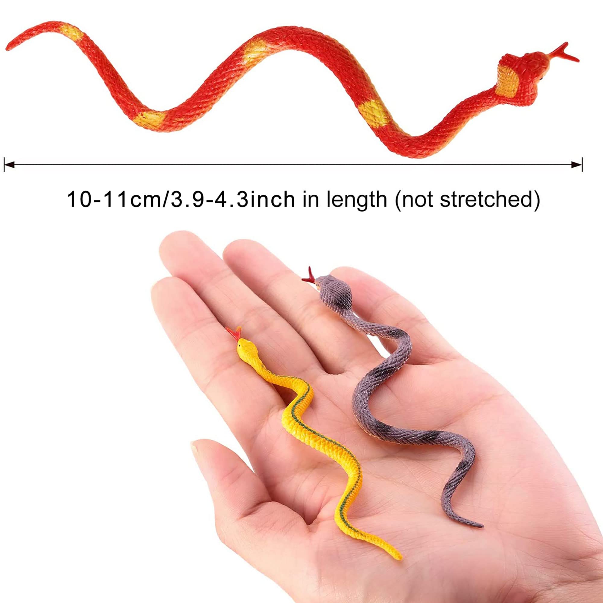 Blulu 24 Pieces Small Plastic Snakes Realistic Rubber Snakes Halloween Snake Toys 4 Inch Assorted Colorful Mini Fake Snake Toys for Garden Prank Prop Scare Birds Halloween Party Favors