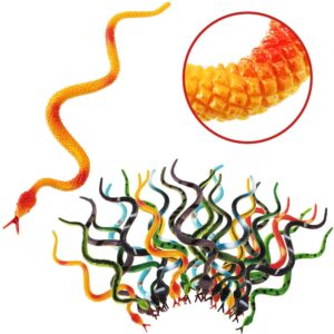 Blulu 24 Pieces Small Plastic Snakes Realistic Rubber Snakes Halloween Snake Toys 4 Inch Assorted Colorful Mini Fake Snake Toys for Garden Prank Prop Scare Birds Halloween Party Favors