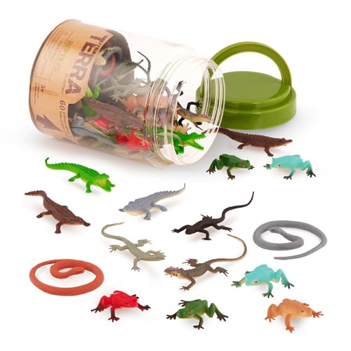 Terra by Battat – 60 Pcs Lizards Animal Tube – Realistic Plastic Animal Toys – Reptile & Amphibian Figurines – Frog, Alligator, Snake & More for Kids and Toddlers 3+