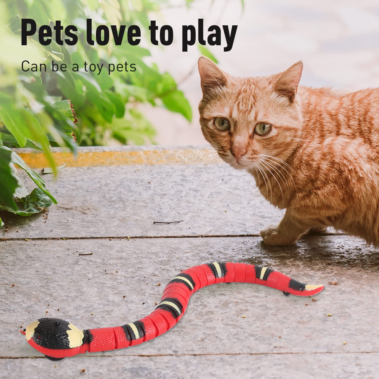 Cat Toys Snake Interactive,Kitten Toys,Realistic Smart Sensing Snake Toy,USB Rechargeable,Automatically Sense Obstacles and Escape,Electric Tricky Snake Cat Toys for Indoor Cats Dogs(Pink snake)