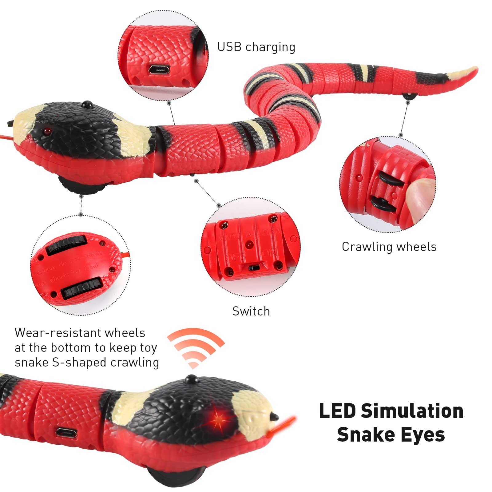 Cat Toys Snake Interactive,Kitten Toys,Realistic Smart Sensing Snake Toy,USB Rechargeable,Automatically Sense Obstacles and Escape,Electric Tricky Snake Cat Toys for Indoor Cats Dogs(Pink snake)