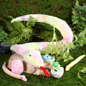 Leitee 7 Pcs Snake Plush Toy Set 63 Inch Large Snake Stuffed Animal Zipper Snake Toys with Cute Baby Snakes and Eggs in Mommy Snake's Belly for Valentine's Day Birthday(Cute Style)