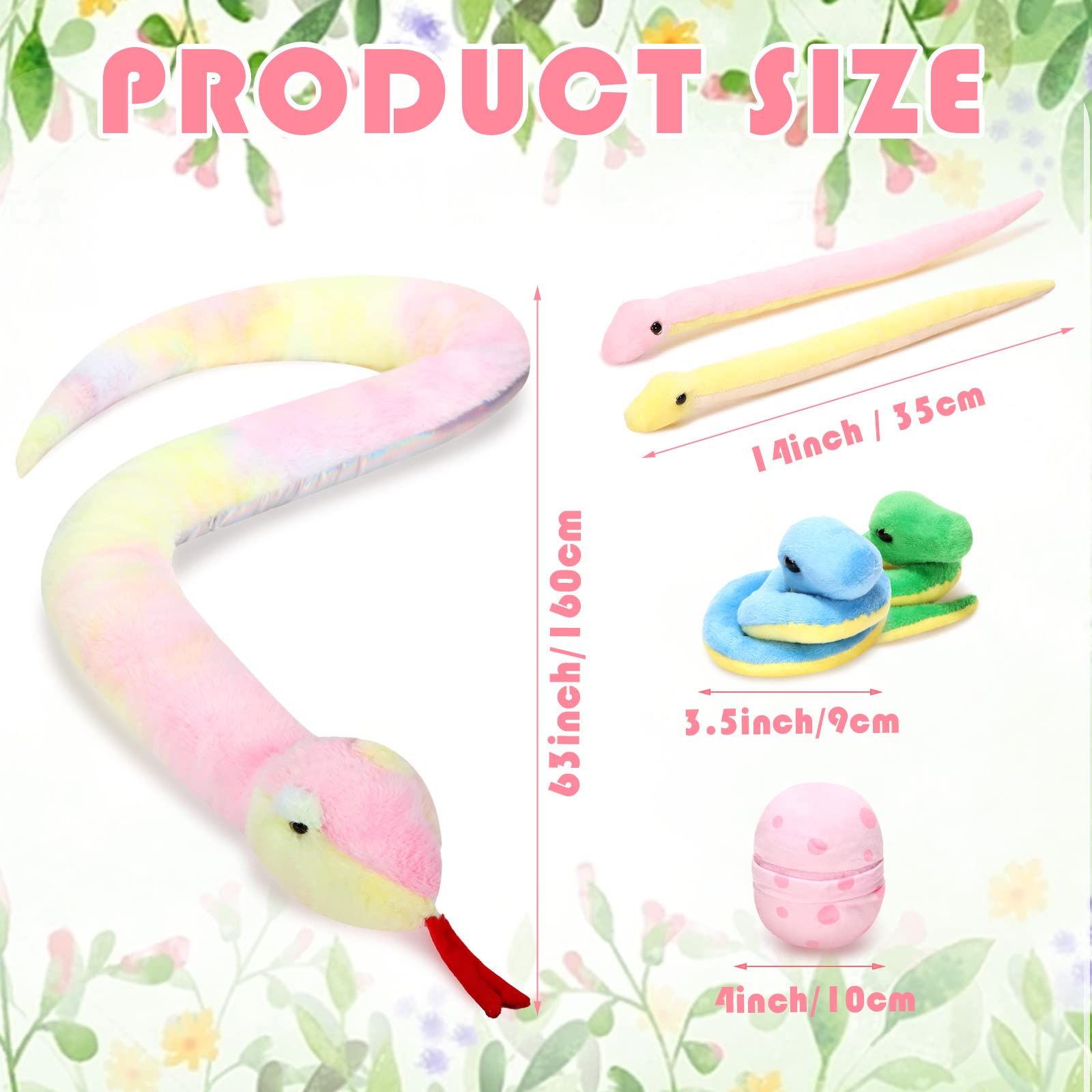 Leitee 7 Pcs Snake Plush Toy Set 63 Inch Large Snake Stuffed Animal Zipper Snake Toys with Cute Baby Snakes and Eggs in Mommy Snake's Belly for Valentine's Day Birthday(Cute Style)