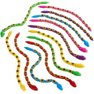 kicko wacky wiggly jointed snakes, 15 inches - fun and educational plastic toys for kids - teach and improve motor skills - perfect fidget party favor for boys & girls - pack of 12