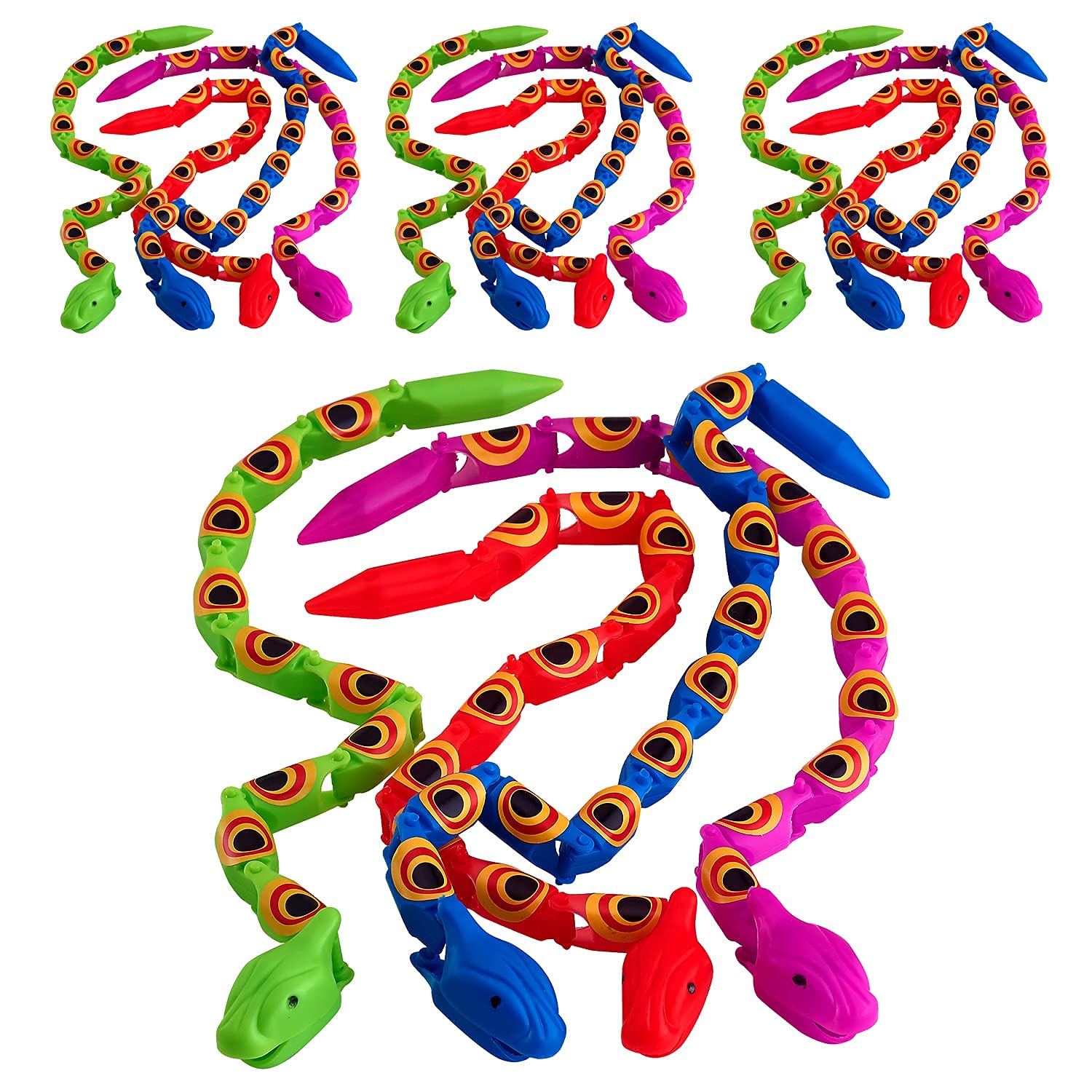 Kicko Wacky Wiggly Jointed Snakes, 15 Inches - Fun and Educational Plastic Toys for Kids - Teach and Improve Motor Skills - Perfect Fidget Party Favor for Boys & Girls - Pack of 12