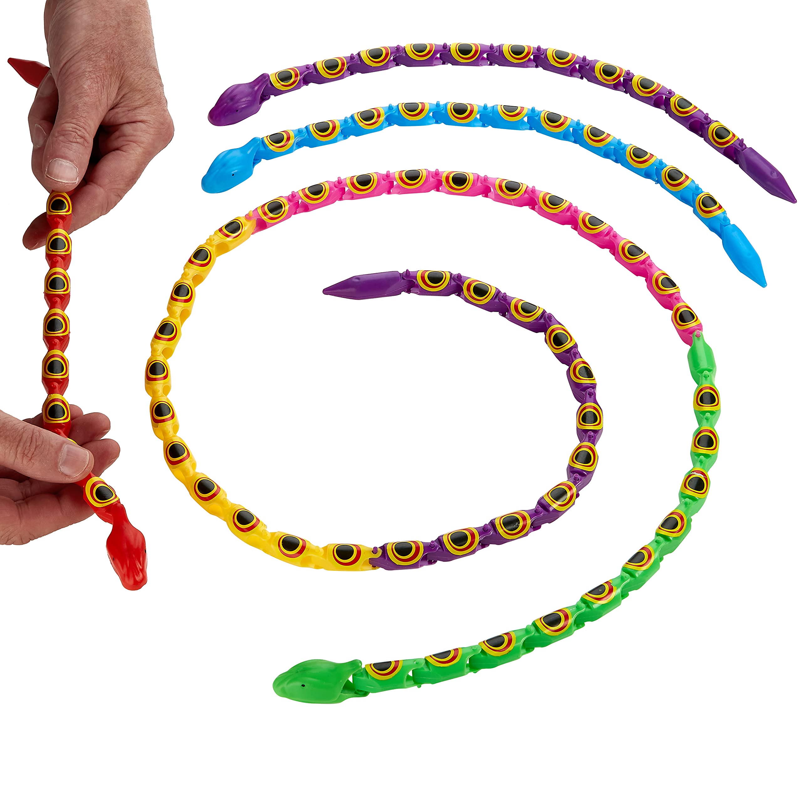 Kicko Wacky Wiggly Jointed Snakes, 15 Inches - Fun and Educational Plastic Toys for Kids - Teach and Improve Motor Skills - Perfect Fidget Party Favor for Boys & Girls - Pack of 12