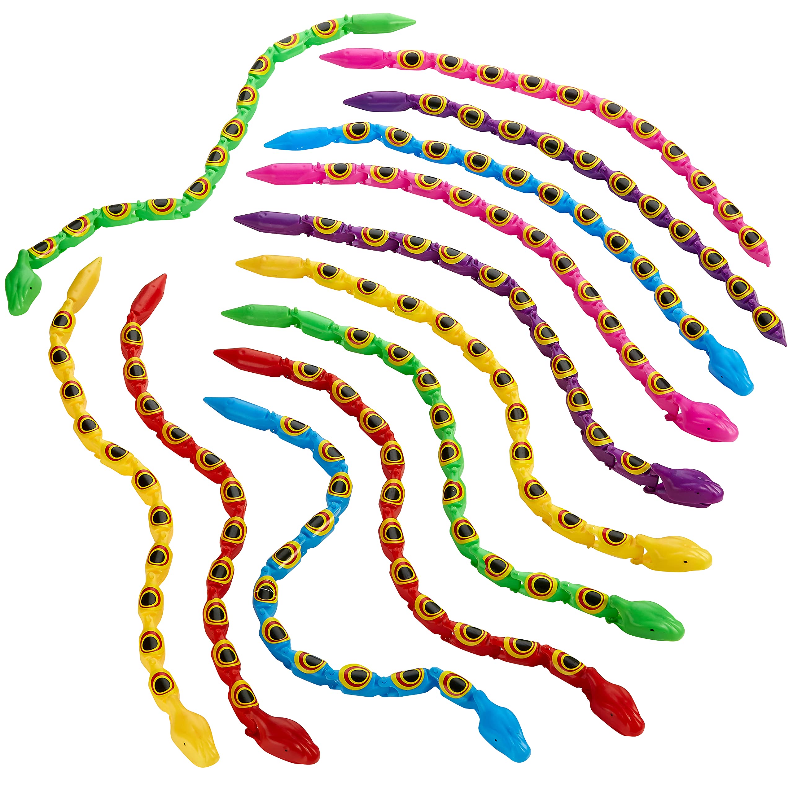 Kicko Wacky Wiggly Jointed Snakes, 15 Inches - Fun and Educational Plastic Toys for Kids - Teach and Improve Motor Skills - Perfect Fidget Party Favor for Boys & Girls - Pack of 12