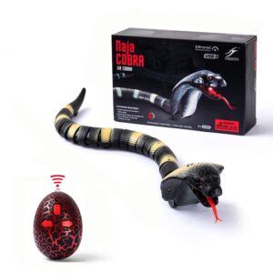 amchsuri rc snake toy: realistic prank cobra, rechargeable, smart sensing, infrared controller for kids/cat (black)