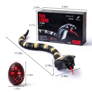 AMCHSURI RC Snake Toy: Realistic Prank Cobra, Rechargeable, Smart Sensing, Infrared Controller for Kids/Cat (Black)