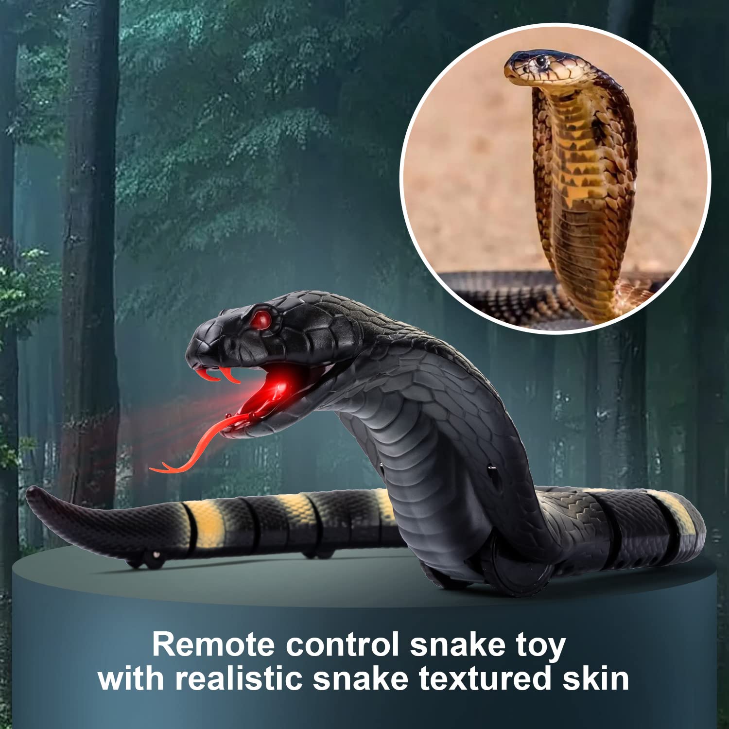 AMCHSURI RC Snake Toy: Realistic Prank Cobra, Rechargeable, Smart Sensing, Infrared Controller for Kids/Cat (Black)