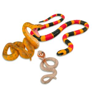 Toymany 8PCS Snake Figures Safari Animal Figurines, Realistic Jungle Animals Toy Set Halloween Fake Snake with Cobra Python Figure, Prank Props Scary Snake Christmas Birthday Tricky Toy Party Favor