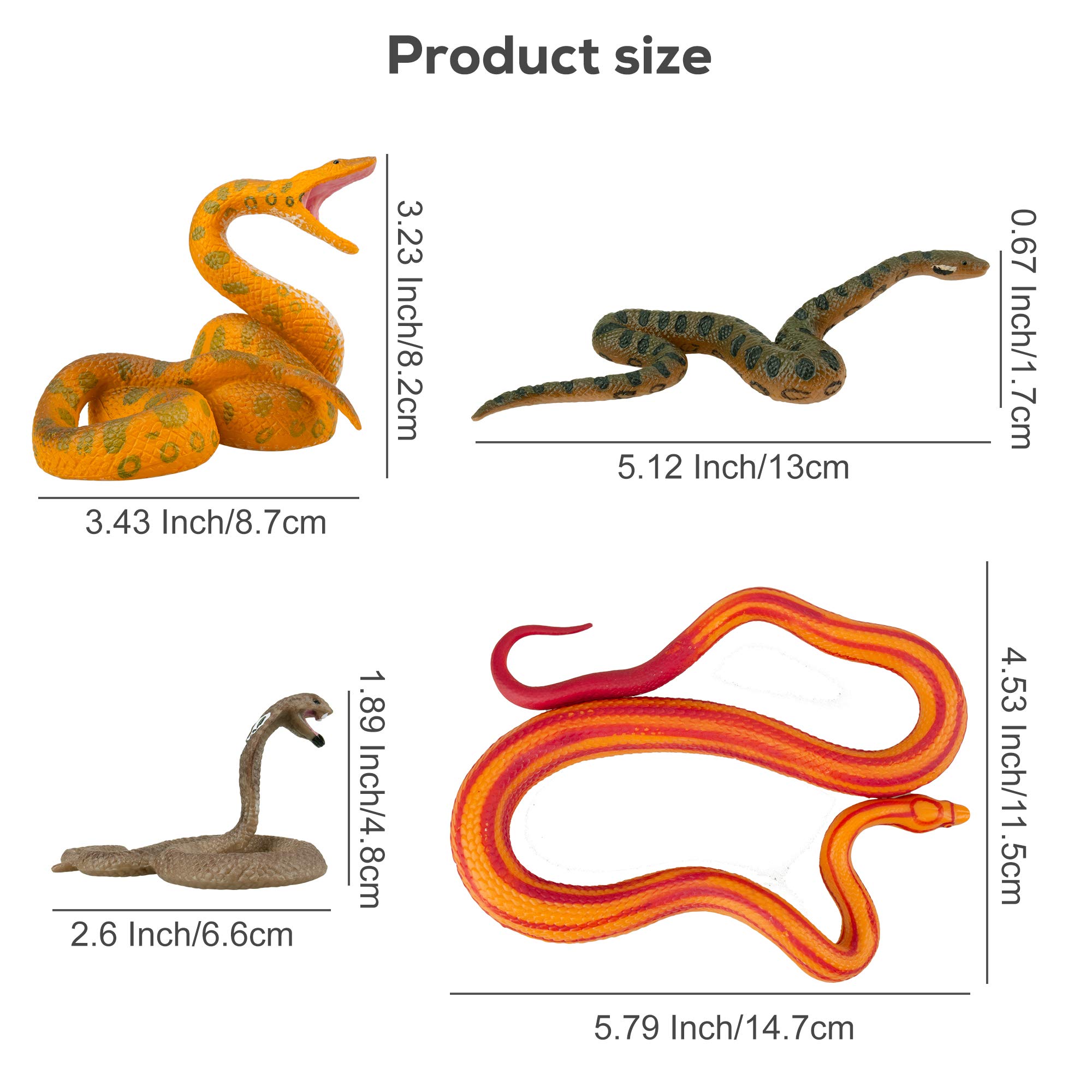 Toymany 8PCS Snake Figures Safari Animal Figurines, Realistic Jungle Animals Toy Set Halloween Fake Snake with Cobra Python Figure, Prank Props Scary Snake Christmas Birthday Tricky Toy Party Favor