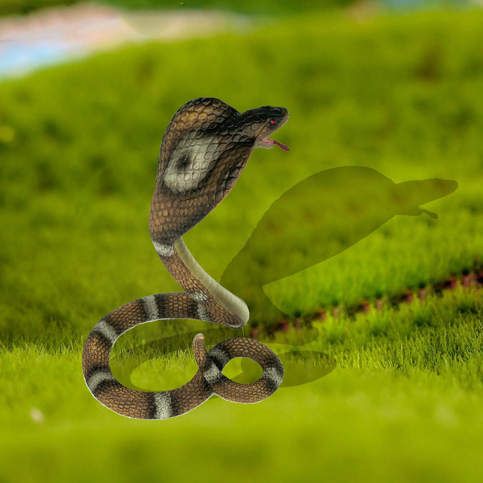 Gemini&Genius King Cobra Figurine Toy- Safari Animal Toys, Fake Snake Action Figures, Scary Snake Toy-6.5 Inches Height, or Garden Decor Scare Birds