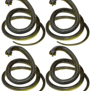 Porgaten Fake Snake Rubber Snake Toy, 4 Pieces Realistic Black Mamba Snakes That Look Real for Garden Props to Keep Birds Away, Novelty Toys for Playing Jokes Prank Stuff for Halloween Party Favor