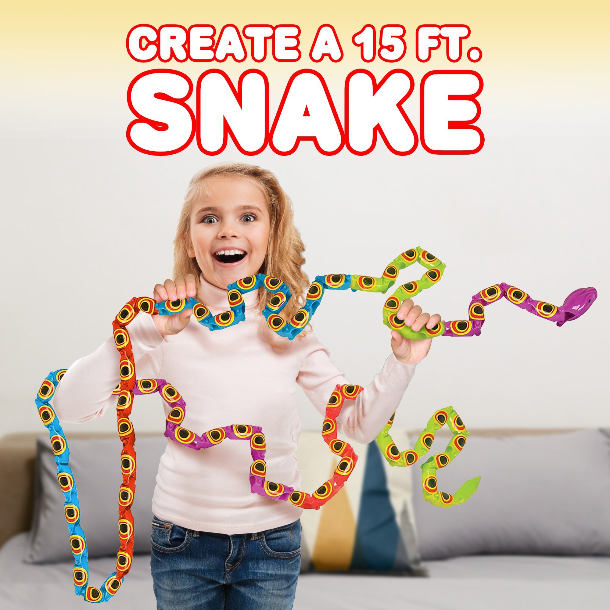 ArtCreativity Jointed Snake Toys Set of 12-15 Inch Long Plastic Snakes with Joining Pieces - Great Party Favor - Fidget Toy for Kids, Gift Idea for Boys and Girls, Carnival Prize - Sensory Toy