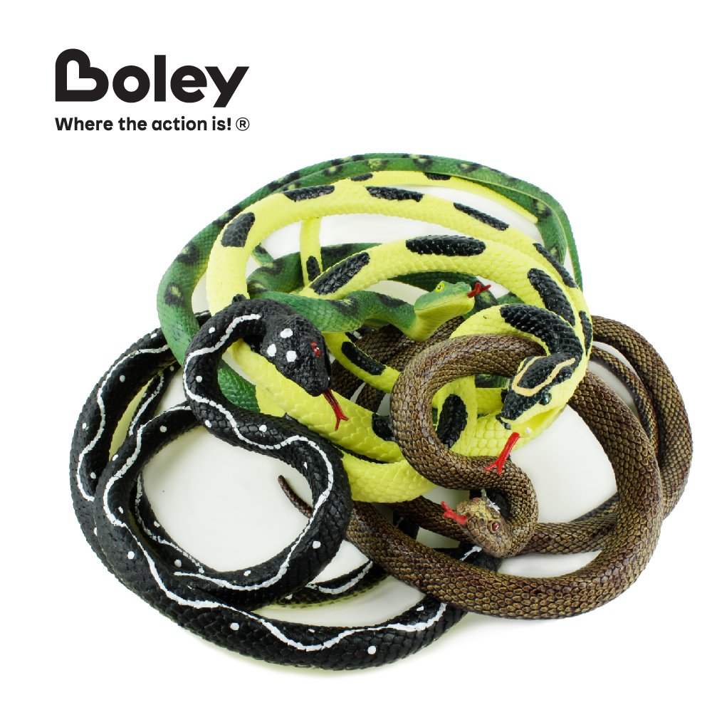 Boley Jumbo Snakes - 4 Pack 52" Long Realistic Rubber Snake Toy Set - Python, Rattlesnake, Garden Snake, Cobra - Fake Snake Prank Toys and Party Favors for Kids