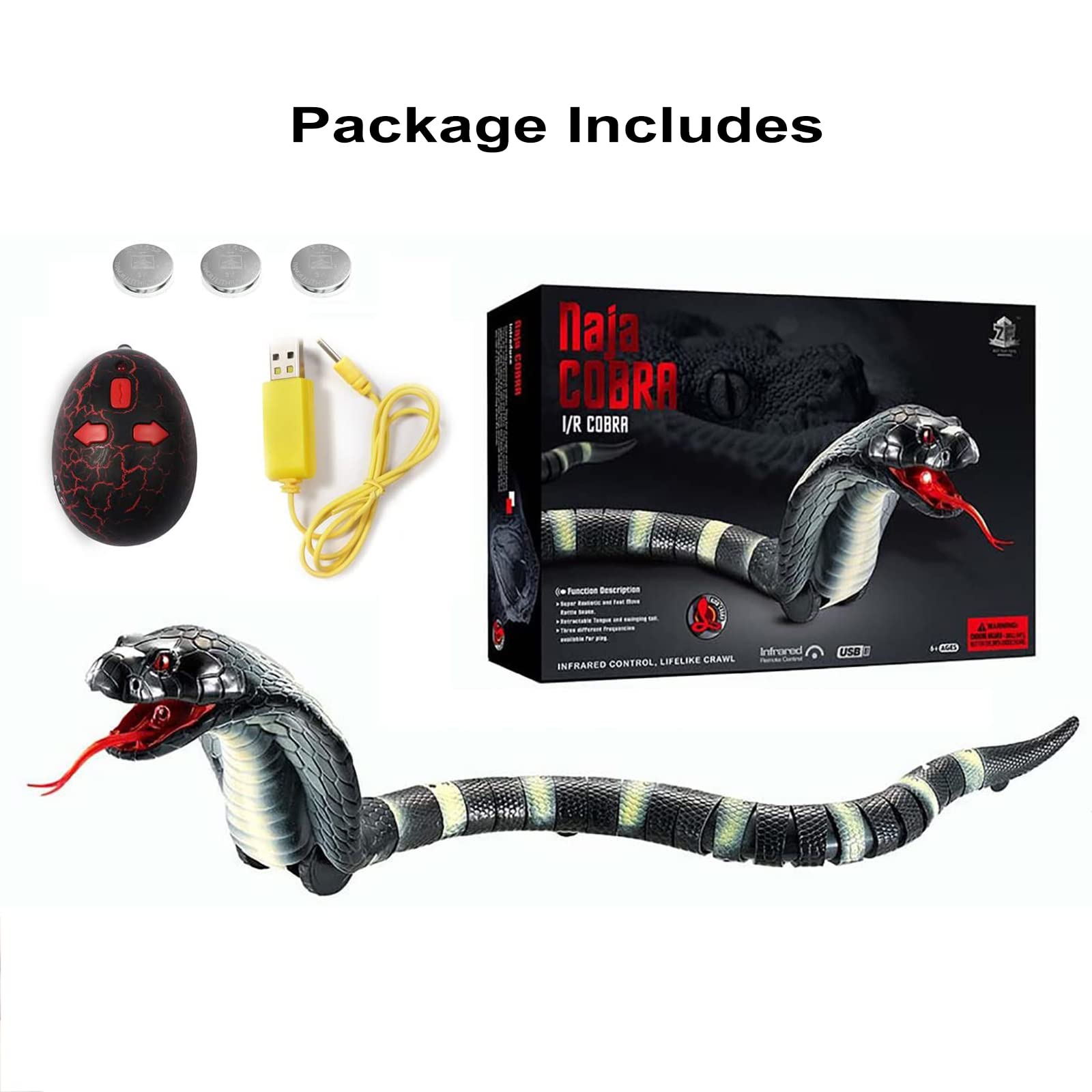 Ufurty Remote Control Snake Rechargeable Simulation RC Snake Toy 17" Long Fake Cobra Animal Trick Terrifying Mischief Toy for Kids Children