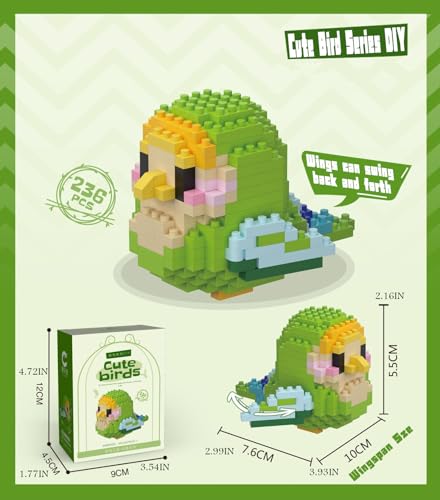 Elegrafy Parrot Cute Bird Series Mini Bricks Micro Building Kit for Kids Pets Toys Compatible Nano (Green Golden Parrot)