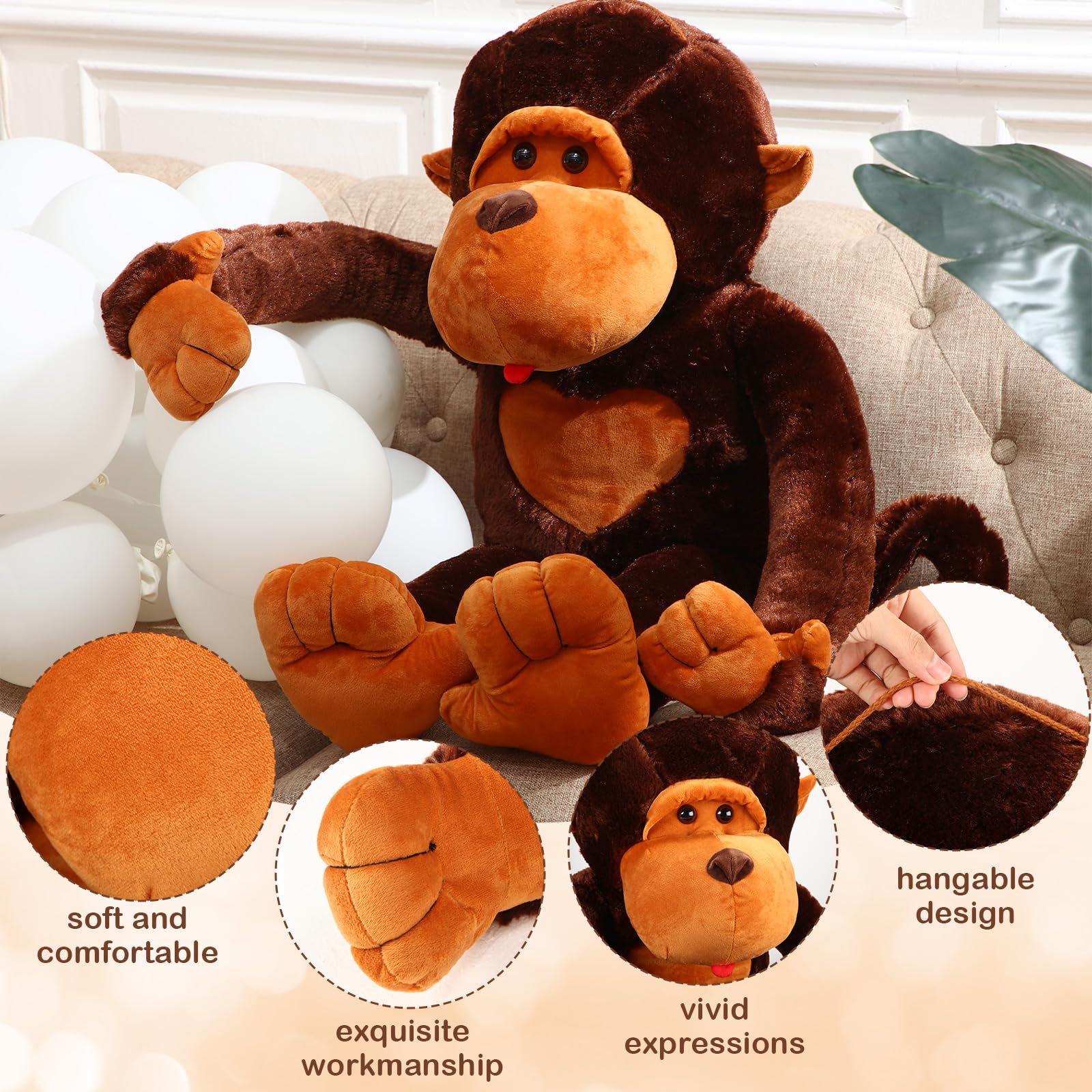 Shappy 43 Inch Large Plush Monkey Giant Monkey Stuffed Animal Gorilla Plush Toy Great Gift for Boys Girls and Friends