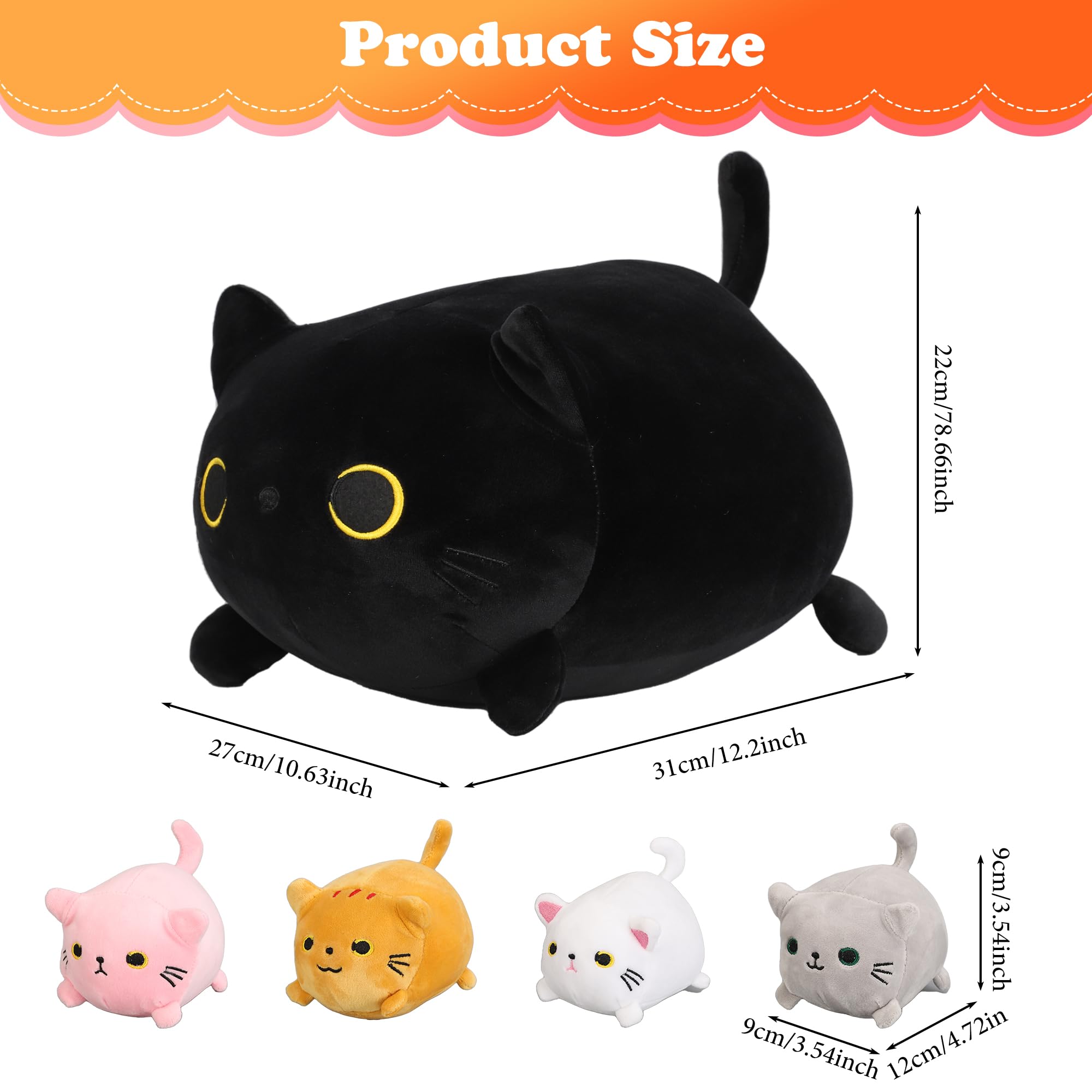 Cat Stuffed Animals, Cute Black Cat Plush Mommy with 4 Kitty Plushies Inside Tummy, 5Pcs Soft Cat Plush Pillow Toys, Gift Present Animal Pillows for Kids Girls Boys