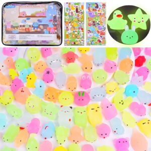 100 pcs mochi squishy toys for party favors for kids goodie bags stuffers, squishies mini stress relief toys glowing in the dark for christmas party favors classroom prizes birthday gifts for kids