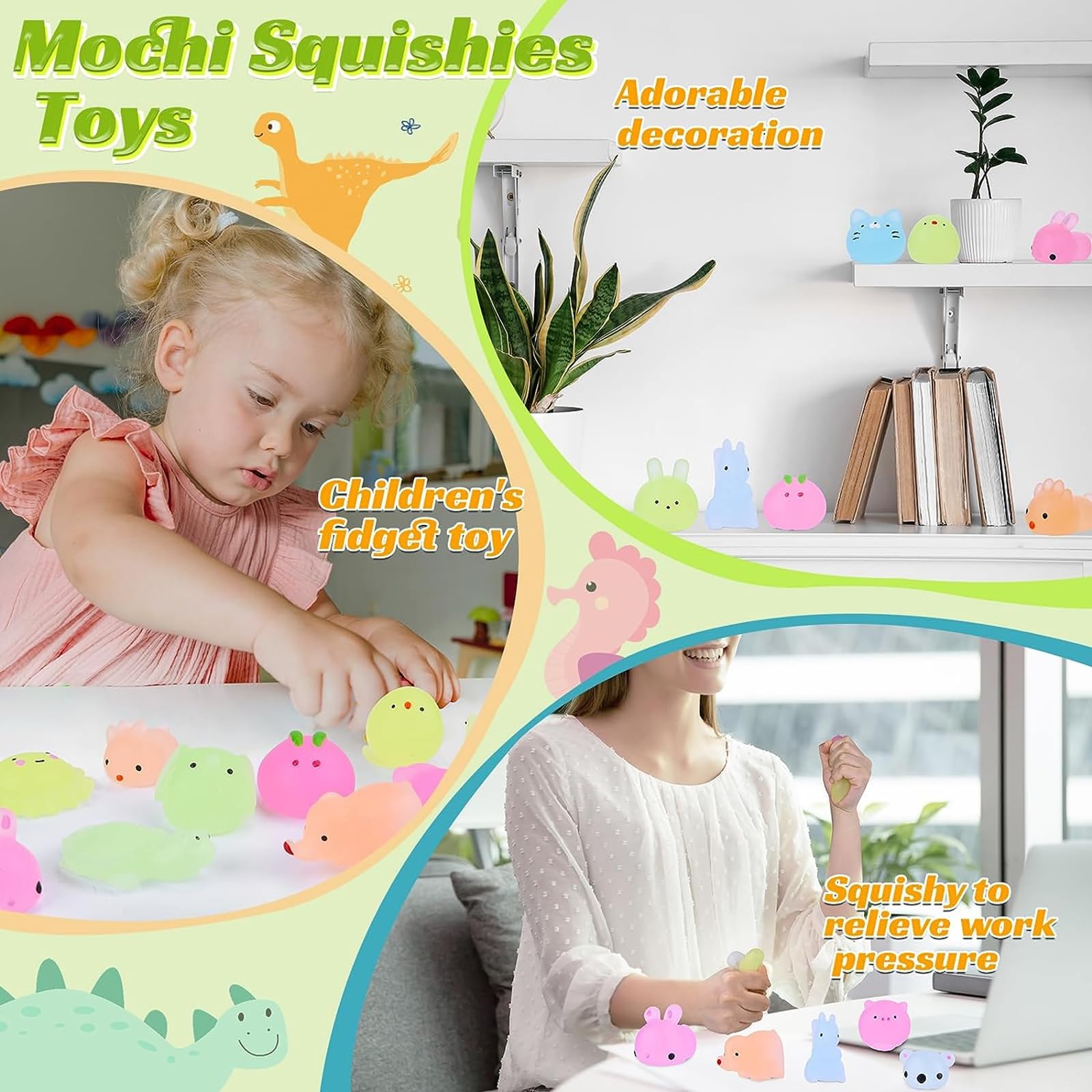 100 Pcs Mochi Squishy Toys for Party Favors for Kids Goodie Bags Stuffers, Squishies Mini Stress Relief Toys Glowing in The Dark for Christmas Party Favors Classroom Prizes Birthday Gifts for Kids