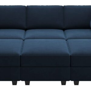 Belffin Modular Velvet Sectional Sofa with Chaise Lounge Sectional Sleeper Sofa with Storage Chaise Sofa Bed Couch for Living Room Blue