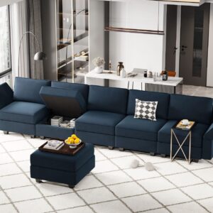 Belffin Modular Velvet Sectional Sofa with Chaise Lounge Sectional Sleeper Sofa with Storage Chaise Sofa Bed Couch for Living Room Blue